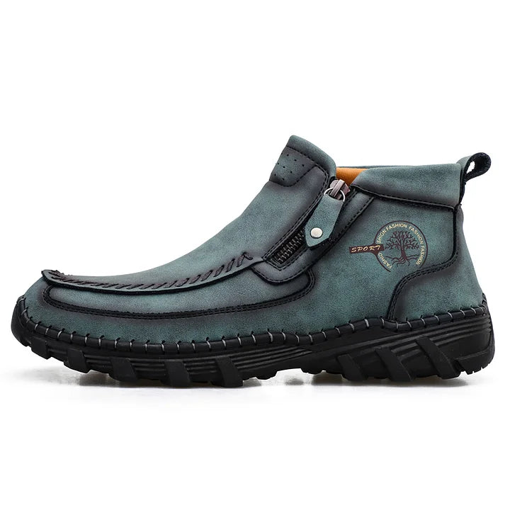 (⏰Last Day 70% OFF🔥)Men's Top-Quality Motorcycle Boots Genuine Leather Hand-Stitched Ankle Boots-Wide Toe, Waterproof, Anti-Slip, Anti-Sprain,Suitable for Work, Driving, Hiking