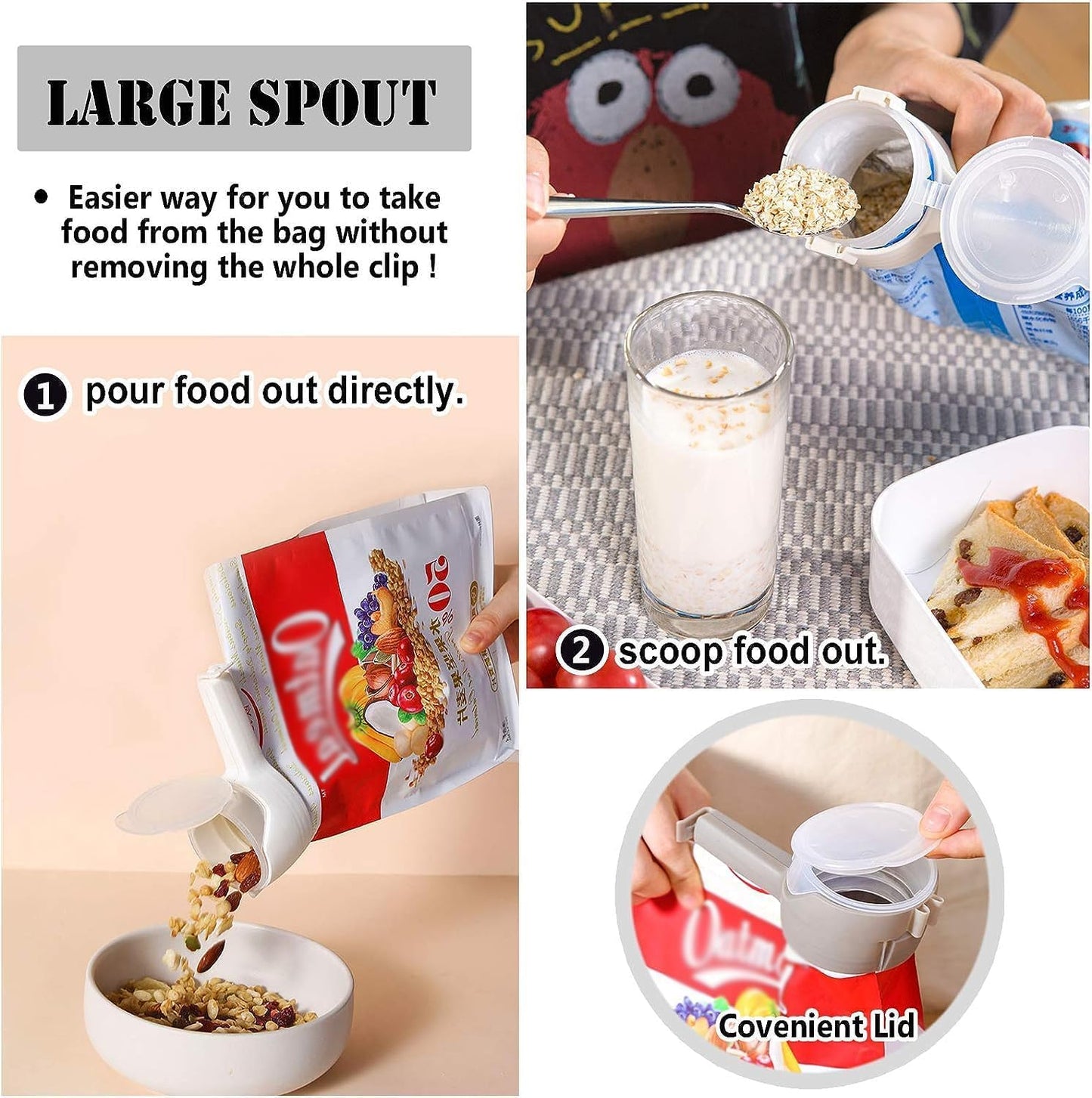 Seal & Pour™ – 4-Pack Food Bag Clips with Pour Spout