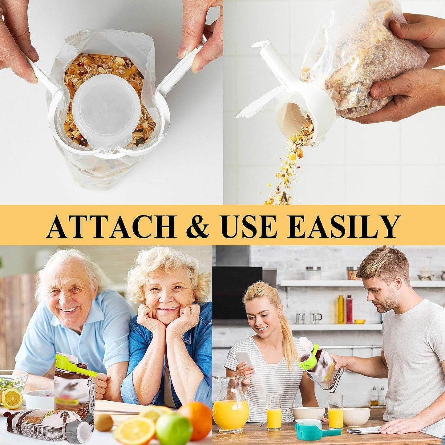 Seal & Pour™ – 4-Pack Food Bag Clips with Pour Spout