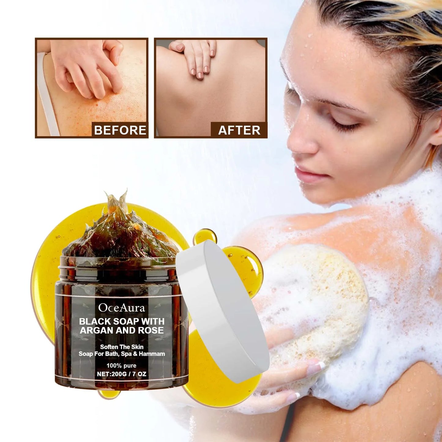 OceAura Black Luxe – Purifying Argan & Rose Soap for Radiant, Silky Skin 200g