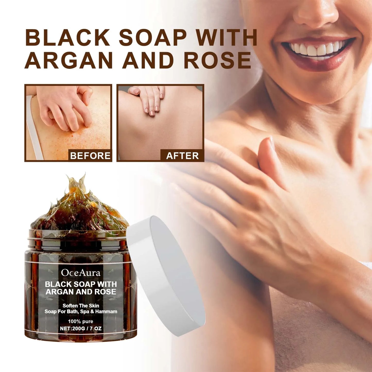 OceAura Black Luxe – Purifying Argan & Rose Soap for Radiant, Silky Skin 200g