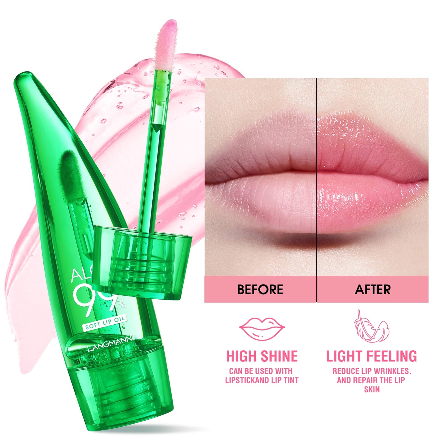 Langmanni Aloe Vera – Color-Changing & Hydrating Lip Glow for Long-Lasting Shine