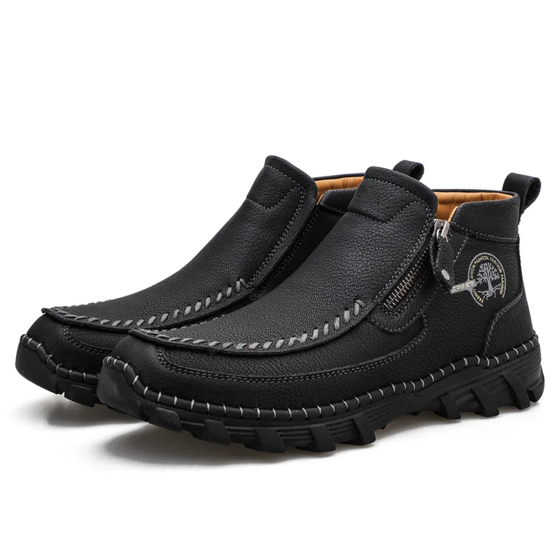 (⏰Last Day 70% OFF🔥)Men's Top-Quality Motorcycle Boots Genuine Leather Hand-Stitched Ankle Boots-Wide Toe, Waterproof, Anti-Slip, Anti-Sprain,Suitable for Work, Driving, Hiking