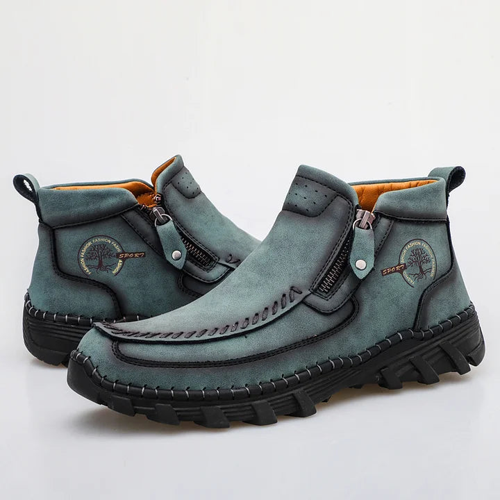 (⏰Last Day 70% OFF🔥)Men's Top-Quality Motorcycle Boots Genuine Leather Hand-Stitched Ankle Boots-Wide Toe, Waterproof， Anti-Slip， Anti-Sprain，Suitable for Work, Driving, Hiking