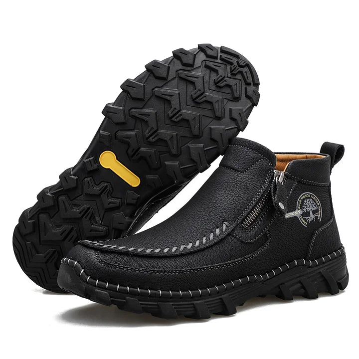 (⏰Last Day 70% OFF🔥)Men's Top-Quality Motorcycle Boots Genuine Leather Hand-Stitched Ankle Boots-Wide Toe, Waterproof， Anti-Slip， Anti-Sprain，Suitable for Work, Driving, Hiking