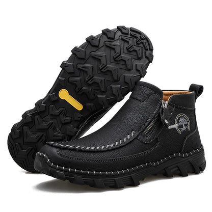 (⏰Last Day 70% OFF🔥)Men's Top-Quality Motorcycle Boots Genuine Leather Hand-Stitched Ankle Boots-Wide Toe, Waterproof， Anti-Slip， Anti-Sprain，Suitable for Work, Driving, Hiking