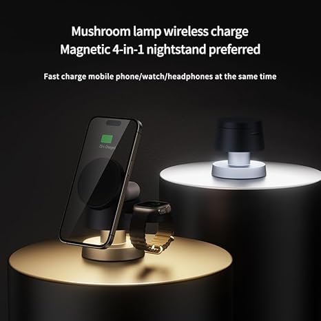 Chargeur sans fil 4 en 1 avec lampe champignon 