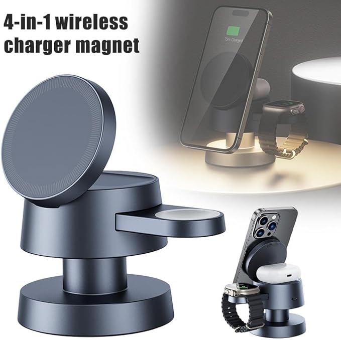 Chargeur sans fil 4 en 1 avec lampe champignon 