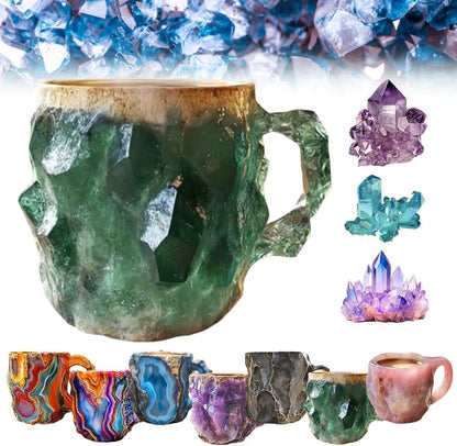 Kaffeetassen aus Mineralkristall, 2024 neue mehrfarbige Kaffeetasse aus Mineralkristall, Kaffeetasse aus natürlichem Mineralkristall, farbenfrohe Weihnachtstassen aus Kristall, elegantes Weihnachtsgeschenk für das Homeoffice