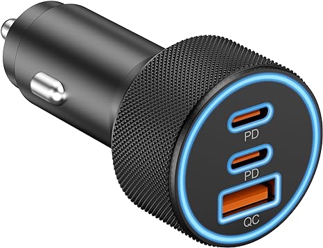 Chargeur de voiture USB C, adaptateur d'alimentation de voiture double USB-C et USB-A à 3 ports 67 W PD/QC à charge rapide 