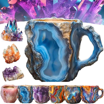 Kaffeetassen aus Mineralkristall, 2024 neue mehrfarbige Kaffeetasse aus Mineralkristall, Kaffeetasse aus natürlichem Mineralkristall, farbenfrohe Weihnachtstassen aus Kristall, elegantes Weihnachtsgeschenk für das Homeoffice