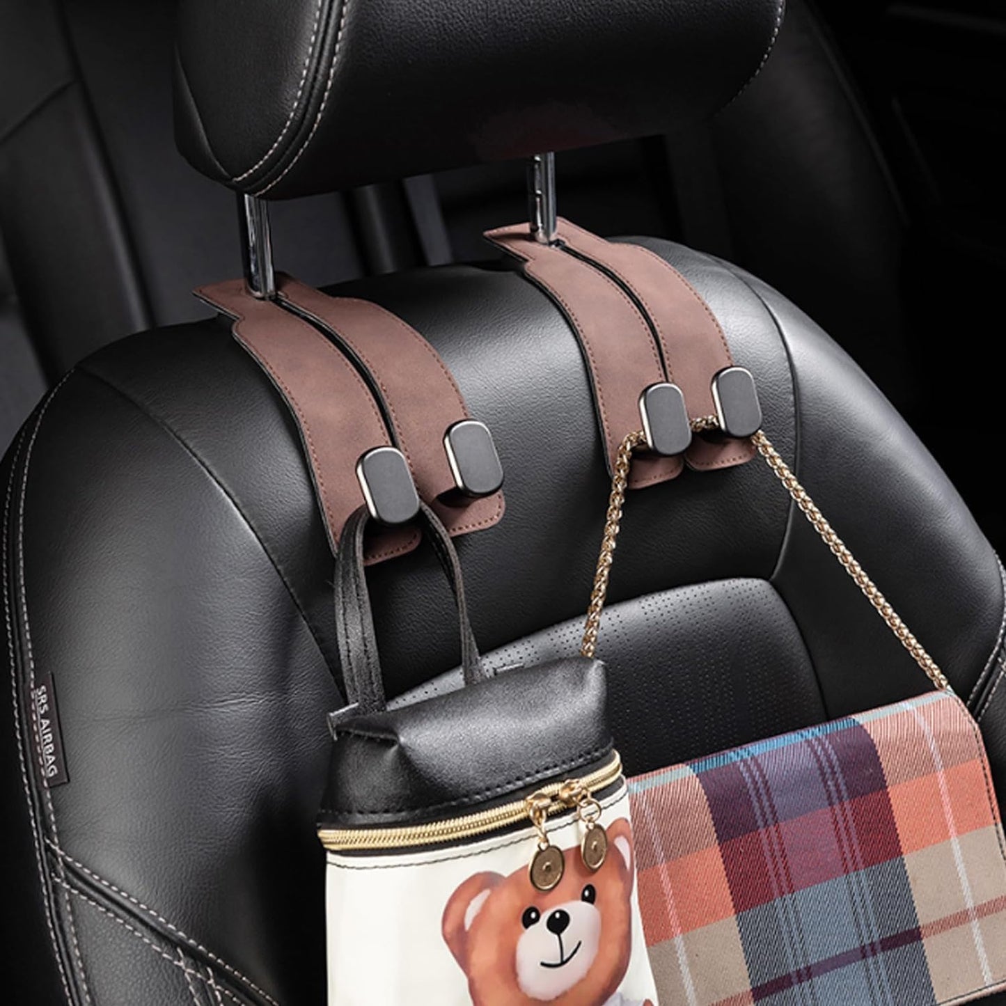 Car Seat Back Storage Hook for Headrest, Car Hooks Leather