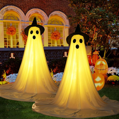 [Minuterie] Lot de 2 décorations d'Halloween avec lumières LED pour porche, cour, jardin, maison