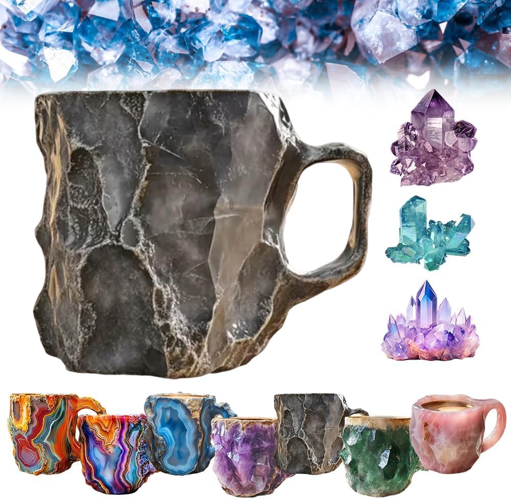 Kaffeetassen aus Mineralkristall, 2024 neue mehrfarbige Kaffeetasse aus Mineralkristall, Kaffeetasse aus natürlichem Mineralkristall, farbenfrohe Weihnachtstassen aus Kristall, elegantes Weihnachtsgeschenk für das Homeoffice