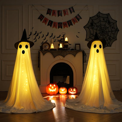 [Minuterie] Lot de 2 décorations d'Halloween avec lumières LED pour porche, cour, jardin, maison