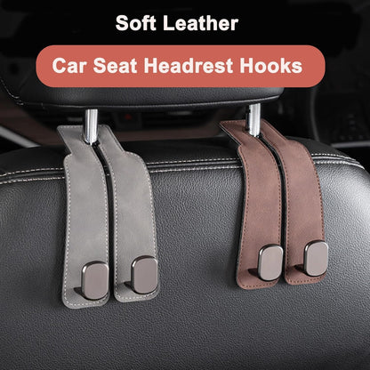 Car Seat Back Storage Hook for Headrest, Car Hooks Leather