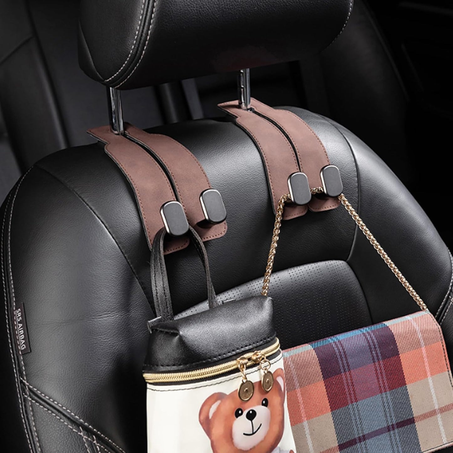 Car Seat Back Storage Hook for Headrest, Car Hooks Leather