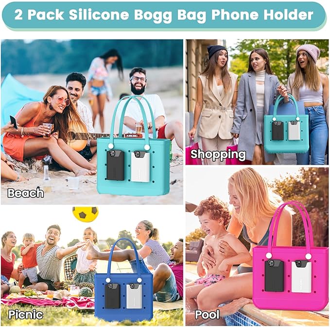 2 Pack Bogg Bag Phone Holder Compatible with All Bogg Bags, Silicone Cell Phone Holder Accessories for Bogg Bag