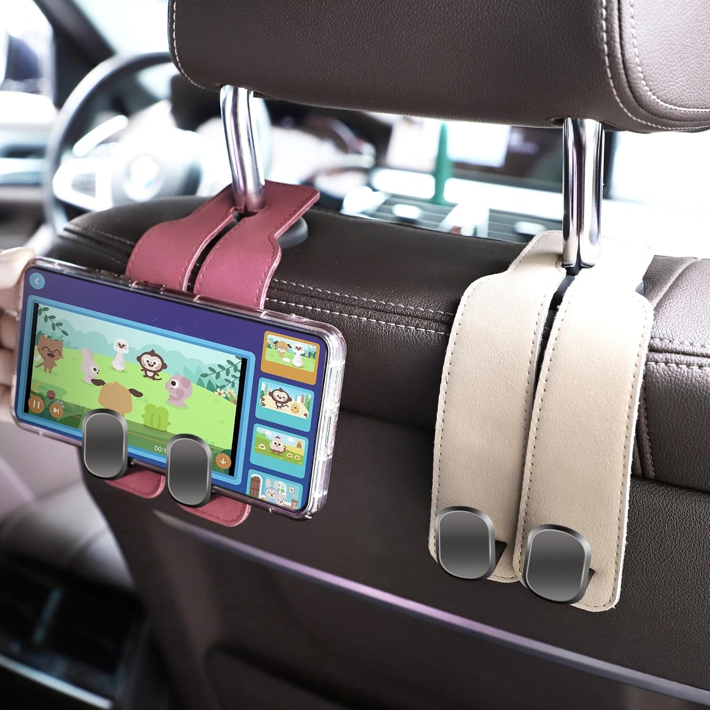 Car Seat Back Storage Hook for Headrest, Car Hooks Leather