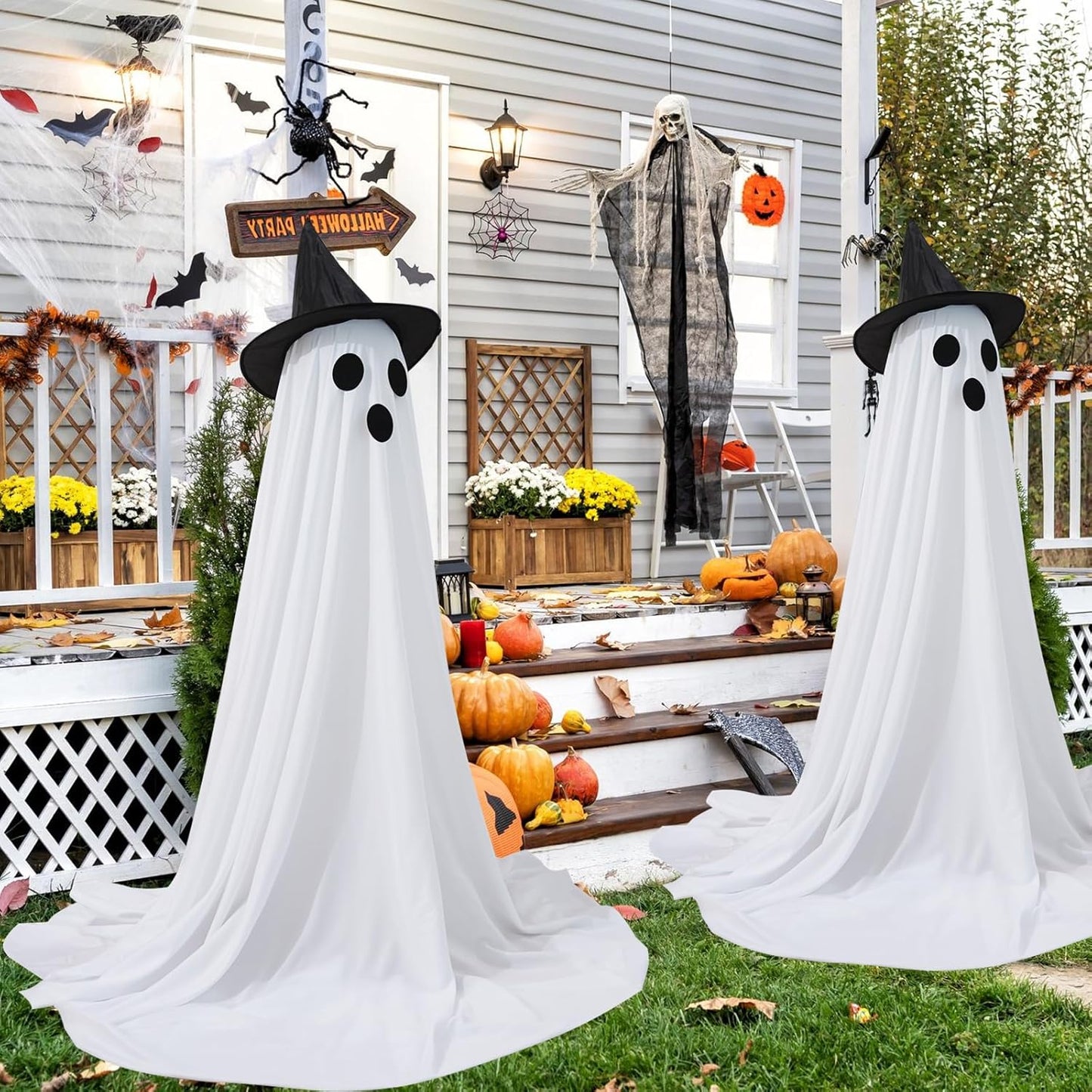 [Minuterie] Lot de 2 décorations d'Halloween avec lumières LED pour porche, cour, jardin, maison