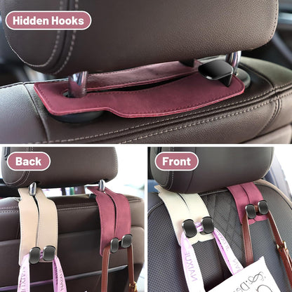 Car Seat Back Storage Hook for Headrest, Car Hooks Leather