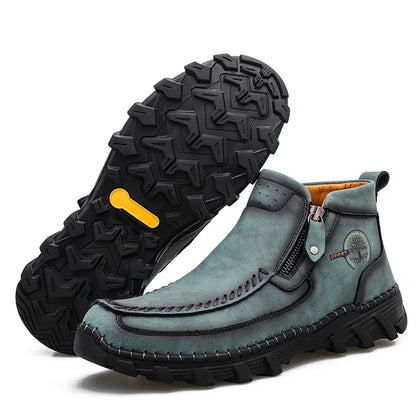 (⏰Last Day 70% OFF🔥)Men's Top-Quality Motorcycle Boots Genuine Leather Hand-Stitched Ankle Boots-Wide Toe, Waterproof， Anti-Slip， Anti-Sprain，Suitable for Work, Driving, Hiking
