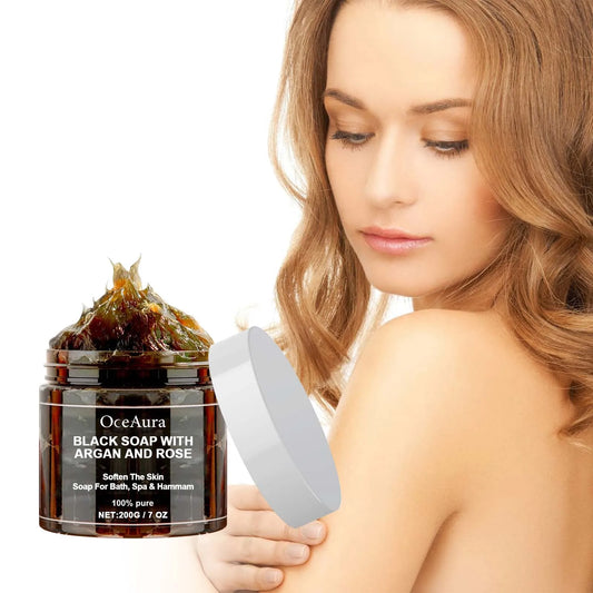 OceAura Black Luxe – Purifying Argan & Rose Soap for Radiant, Silky Skin 200g