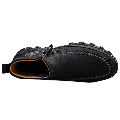 (⏰Last Day 70% OFF🔥)Men's Top-Quality Motorcycle Boots Genuine Leather Hand-Stitched Ankle Boots-Wide Toe, Waterproof， Anti-Slip， Anti-Sprain，Suitable for Work, Driving, Hiking